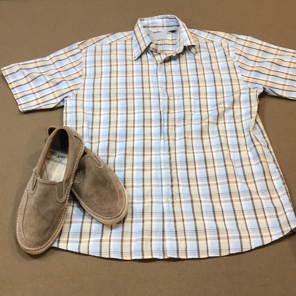 Point Zero button down shirt western plaid Large